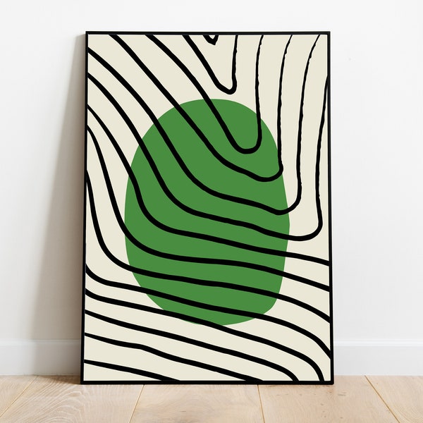 Minimalist Abstract Lines with Green Centre Wall Art Dining Room Wall Art Bedroom Wall Decor Digital Art Print Instant Download