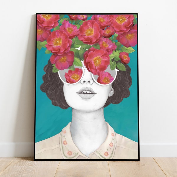 Girl with Flowers in Her Eyes Painting Wall Art Home Office Wall Decor Living Room Wall Art Digital Art Print Instant Download