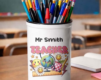 Personalised Teacher Ceramic Pen Holder, Desk Organiser, End of School Gift