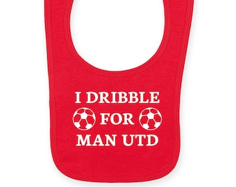 Man Utd Baby Gift, I dribble for Man Utd bib, football themed christening gift, gift for newborn baby, football gift for children