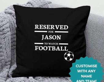 Football Cushion, Personalised Black Pillow, add your name and team
