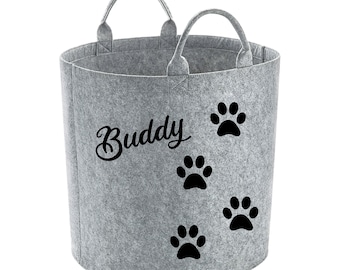 Personalised Dog Toy Basket, Felt storage basket with name on, Storage for Dog toys, Puppy Toy Storage Basket, two sizes & colours available