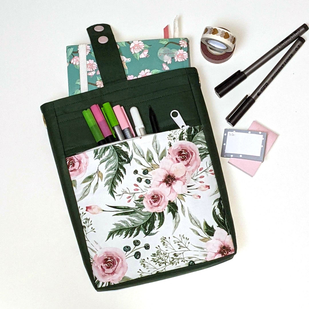 Green Bullet Journal Organizer With Zip Compartment for Pens Etsy