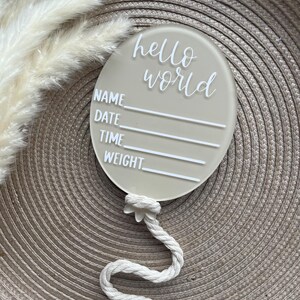 Personalised Birth Announcement Plaque, Hello World Birth Stats Balloon, Baby Name Sign, Newborn Announcement Keepsake, Neutral Nursery