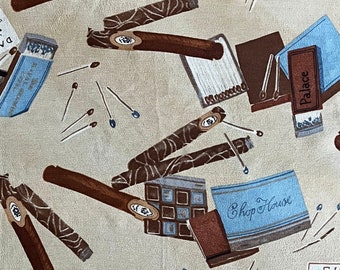 vintage silk? chiffon scarf smoking theme print cigars matches mcm