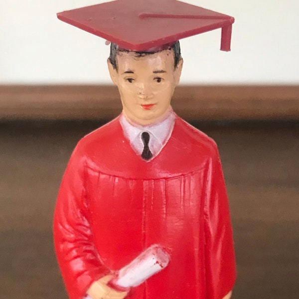 vintage cake topper graduate graduation boy male red gown