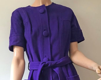 Vestido camisero de oficina vintage de lana morada MCM