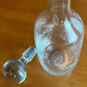 antique etched crystal glass decanter with stopper