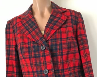 vintage red navy green plaid wool Pendleton blazer 6