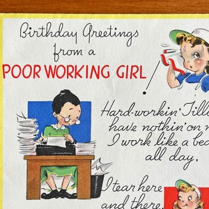 cartão de aniversário vintage para meninas trabalhadoras da 2ª Guerra Mundial