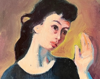 Original Gemälde Kunst Frau in einem blauen Rock