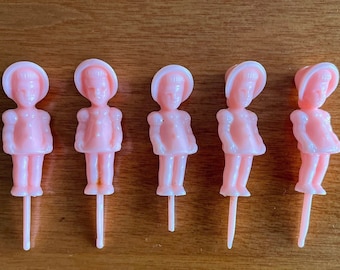 5 toppers de pastel vintage muñeca de niña rosa