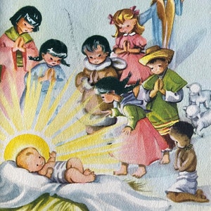 Vintage Weihnachtskarte Unbenutzt Weihnachtskarte Baby Jesus Kinder aus vielen Landen