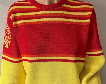 Suéter de esquí de lana vintage Demetre para hombre M a rayas de colores