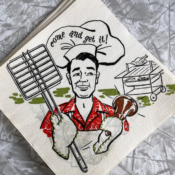 vintage paper napkins BBQ theme