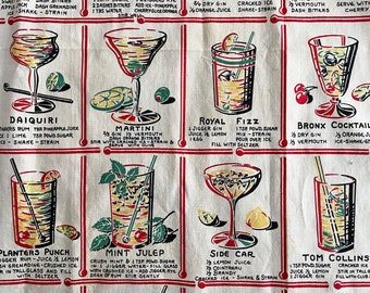 vintage apron mid-century fabric features cocktail recipes