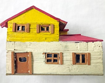 vintage small chalet house wooden sculpture art