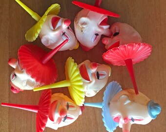 7 vintage clown head cake cupcake toppers