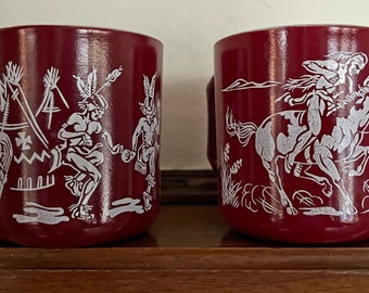 vintage Hazel Atlas tazas de vidrio de leche india nativa americana