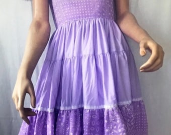 Vintage Handmade Vestido de Baile Cuadrado Púrpura XS