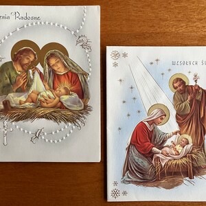 conjunto vintage de 2 tarjetas navideñas religiosas sin usar en idioma polaco