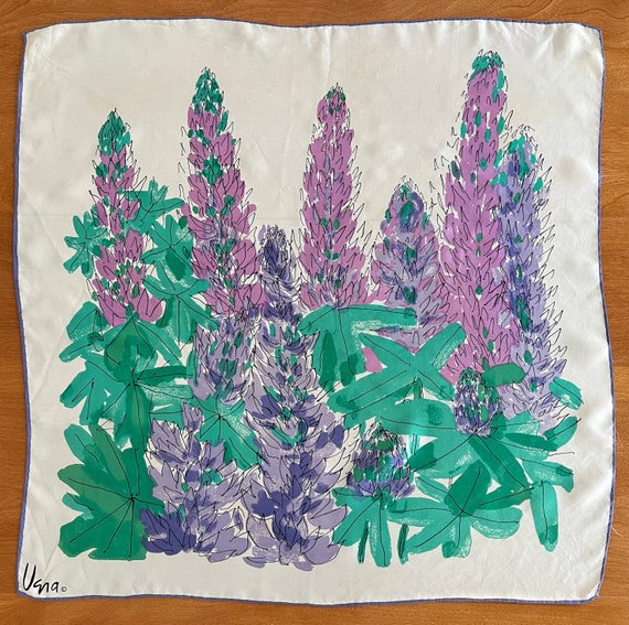vintage silk scarf by Vera purple green floral - image 3