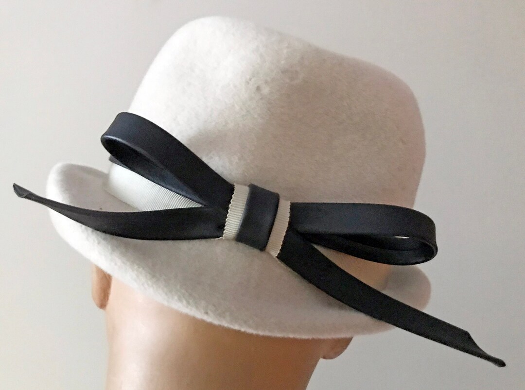 Vintage Felted Cream Wool Hat With Leather Band Bow Etsy
