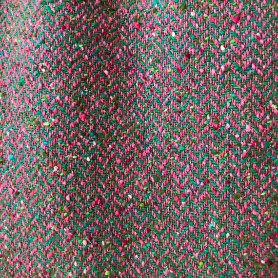 vintage tweed pencil skirt pink green herringbone - image 1