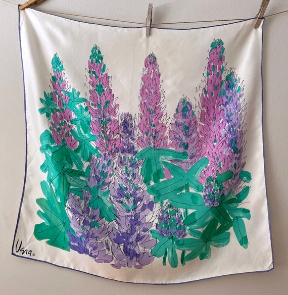 vintage silk scarf by Vera purple green floral - image 2