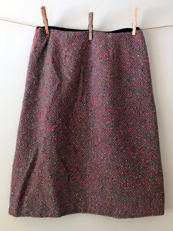 vintage tweed pencil skirt pink green herringbone - image 3