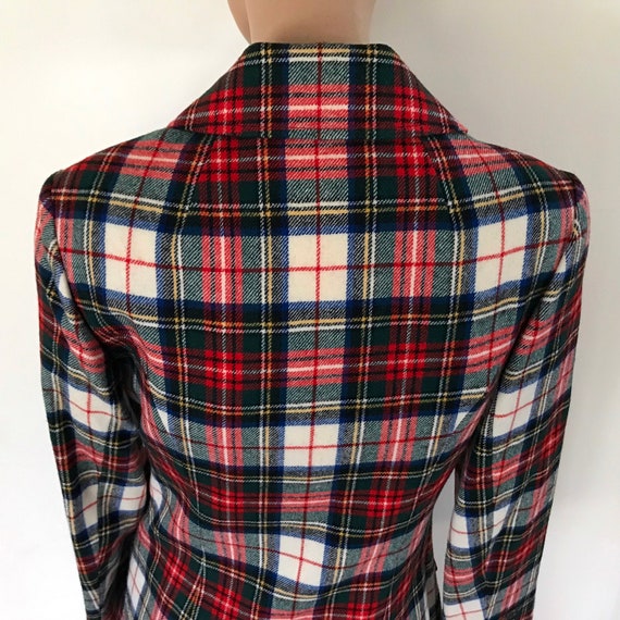 vintage cream red navy green yellow plaid wool Pe… - image 7