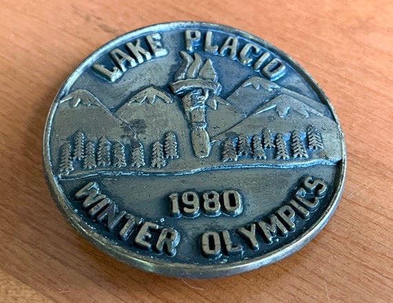 vintage belt buckle 1980 Winter Olympics Lake Pla… - image 3