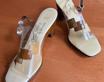 sandalias vintage de Magdesian mcm parte superior transparente slingback 8.5