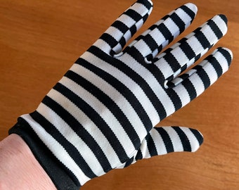 vintage black and white striped groovy mod gloves