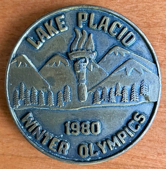 vintage belt buckle 1980 Winter Olympics Lake Pla… - image 4