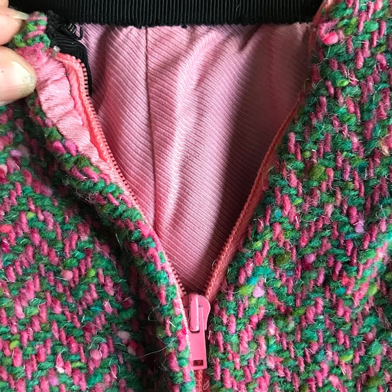 vintage tweed pencil skirt pink green herringbone - image 4