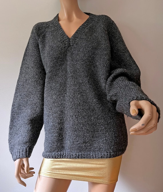 vintage hand knitted heather charcoal gray wool sw