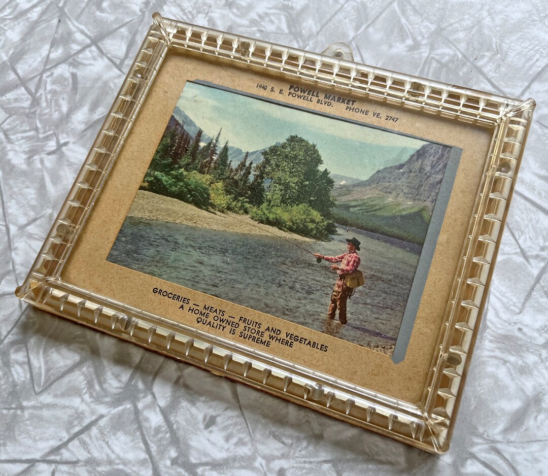 Vintage Clear Plastic Picture Frame With Fly Fishing Print Etsy