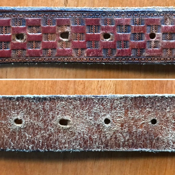 tooled leather belt with tree shaped brass buckle - image 6