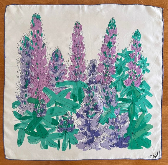 vintage silk scarf by Vera purple green floral - image 4