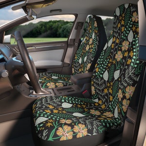 Floral Boho Car Seat Covers Set, Universal Fit Automobile Seat Covers, Retro Abstract Vehicle Seat Cover, Cute Colorful Car Accessory, Grad