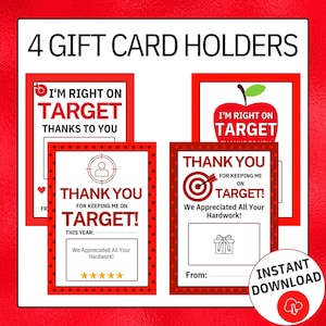 4 Target Teacher Appreciation Printable Gift Card Holder | Gift Card Holder Printable | Teacher Appreciation Gift | Teacher Gift