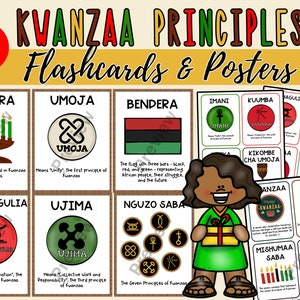 Kwanzaa Woordenschat Flashcards & Posters Set - Kaarten voor feestdagen over de hele wereld - Leermiddelen voor december - Afrikaans erfgoed