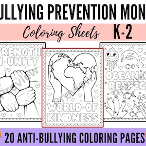 National Bullying Prevention Month Coloring Pages - 20 Anti-Bullying Coloring Sheets - Cyberbullying Awareness Coloring Activity for Kids