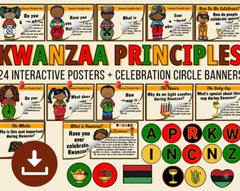 Kwanzaa Principles Interactive Bulletin Board Kit - Kwanzaa Interactive Posters - Kwanzaa Classroom Decor for December - African Heritage