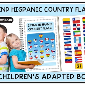 Hispanic Country Flags Interactive Adapted Book, Autism, Special Education, Early Readers, Busy Book or Preschool, Hispanic Heritage Month