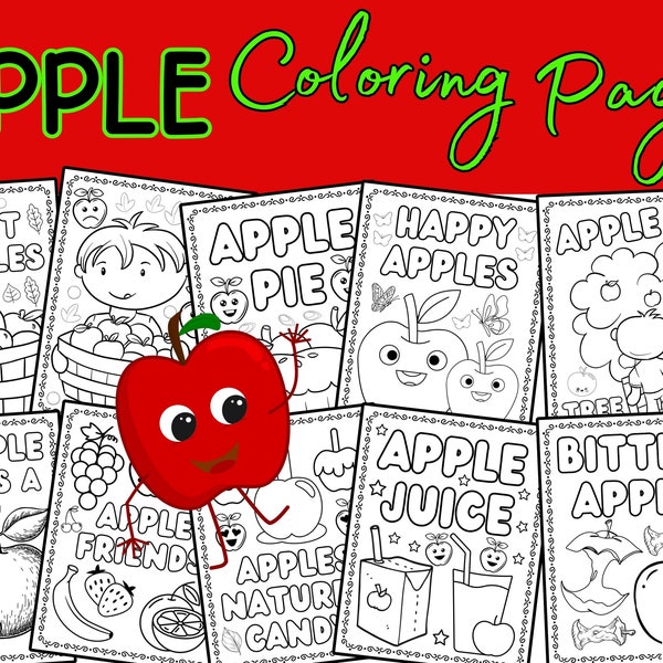 Apple Coloring Pages | Apples Coloring Sheets | Fall Autumn Coloring Activity | Apple Activity for Kids | Apple Learning