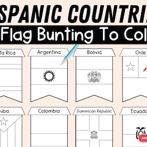 Hispanic Country Flags Coloring Pages | Hispanic Heritage Month Flag Bunting To Color | Spanish Speaking Countries Banner Coloring Activity