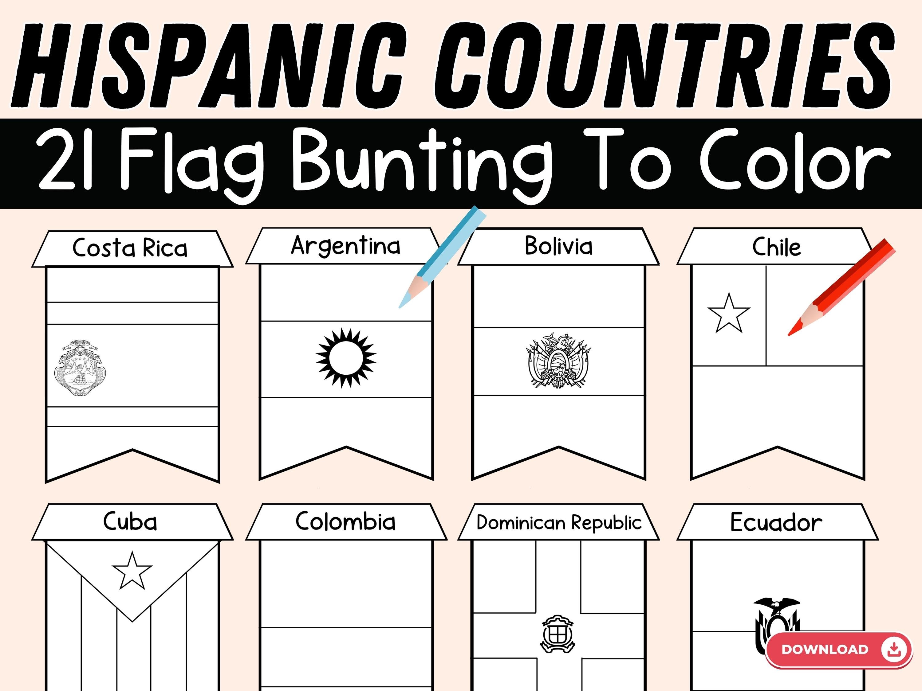 Hispanic Country Flags Wimpelkette BUNDLE Hispanic Heritage Month Flagge  Wimpelkette Bunt & BW Spanischsprachige Länder Wimpelpaket - .de