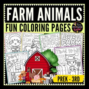 Farm Animals Coloring Pages, Autumn Theme (Digital Download) image 1